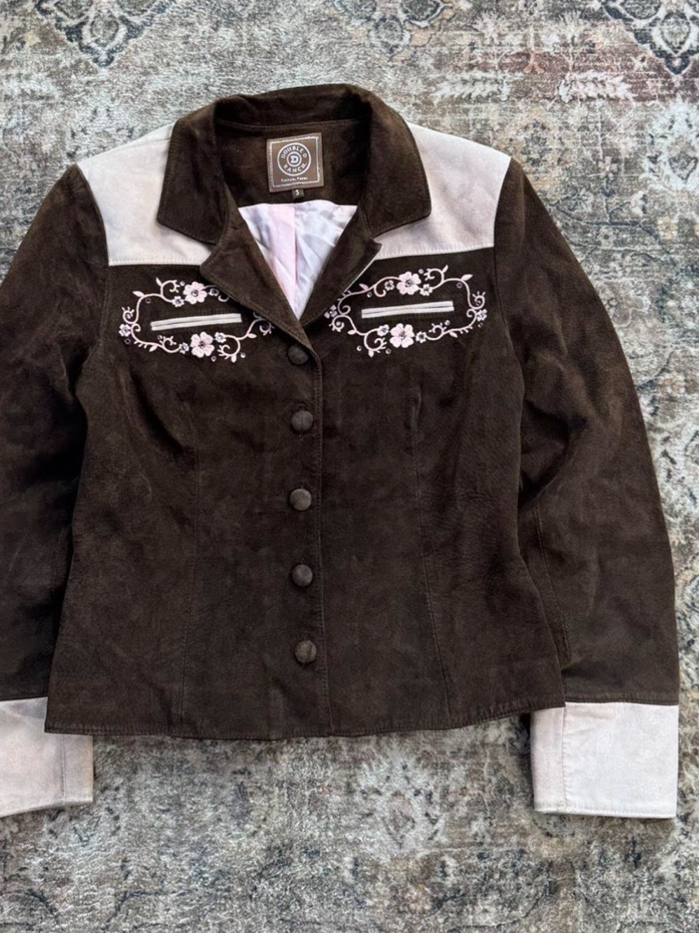 Double D Ranch pink brown Suede leather Embroidered Jacket S